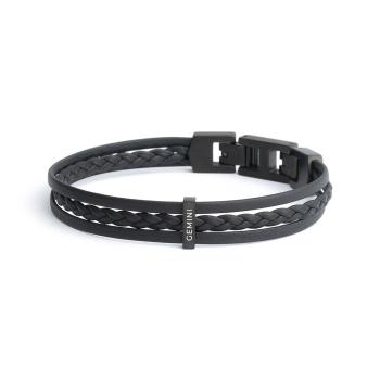Dreifaches schwarzes italienisches Nappalederarmband mit schwarzem Finish - Ter Black